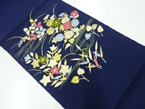 アンティーク　手織紬流水に秋草模様刺繍名古屋帯